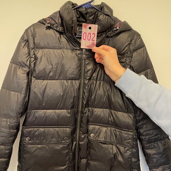 NWOT Lands End Black Hooded Puffer Jacket S (6-8) Red Plaid Lined Interior & Fro - Picture 8 of 8